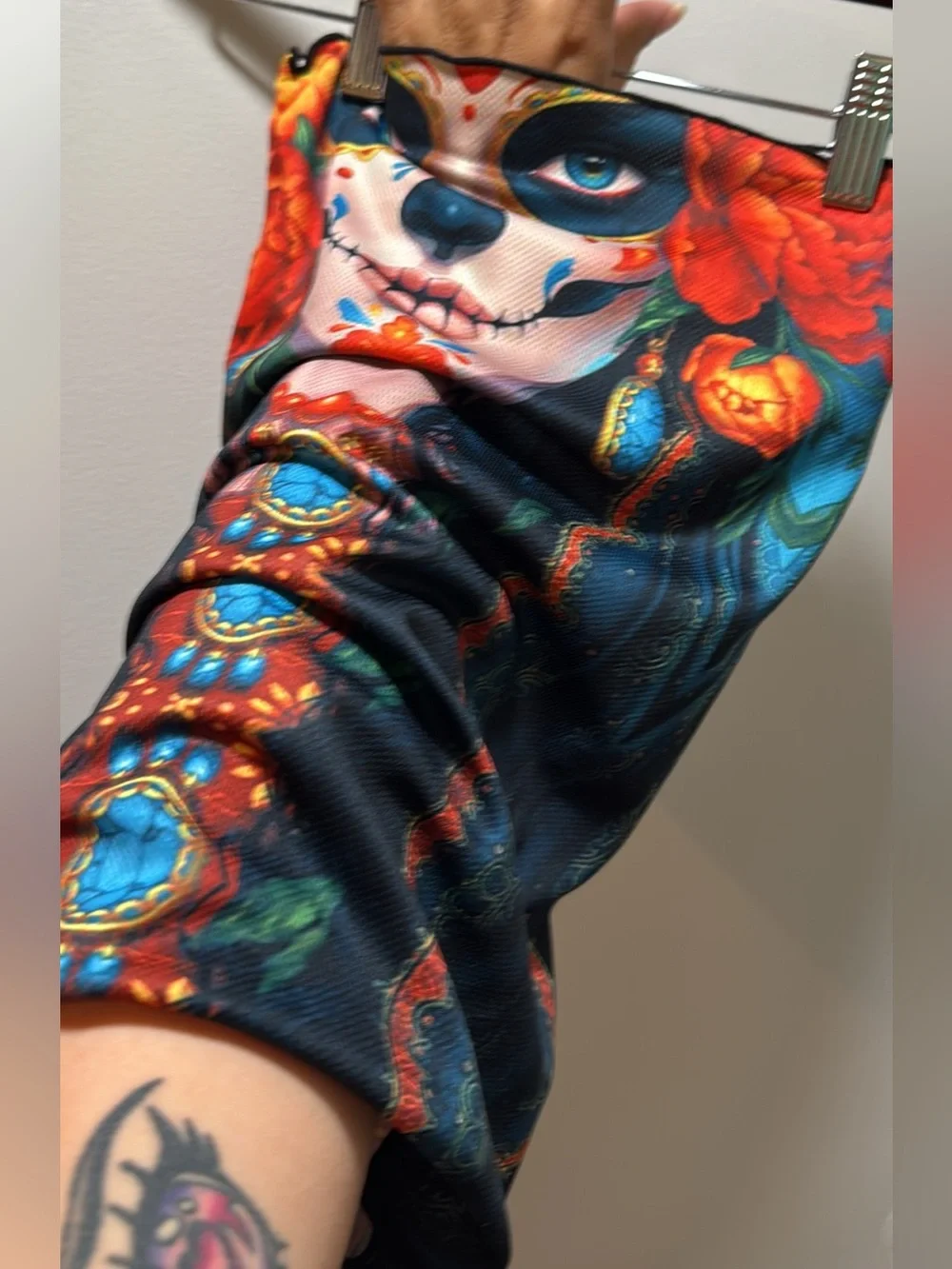 Source Unknown Day of the Dead Floral Skull Face Mask - Black, Blue & Red